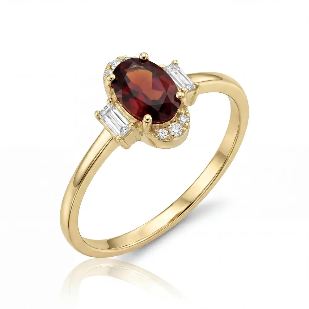 Simulated Ruby Oval Baguette Ring