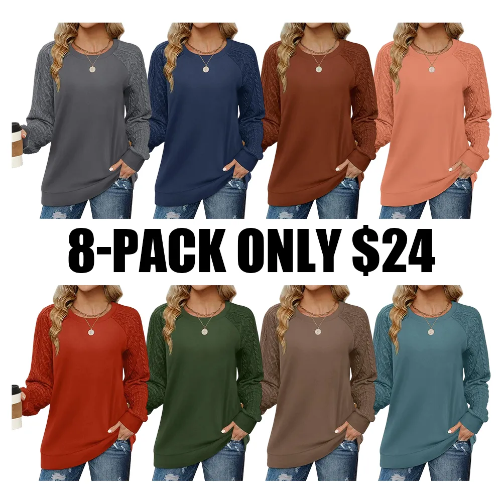 Women's crew neck cable knit sweater with long sleeves