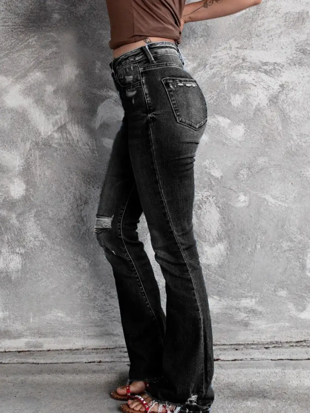 Everyday Distressed Flared Denim Jeans