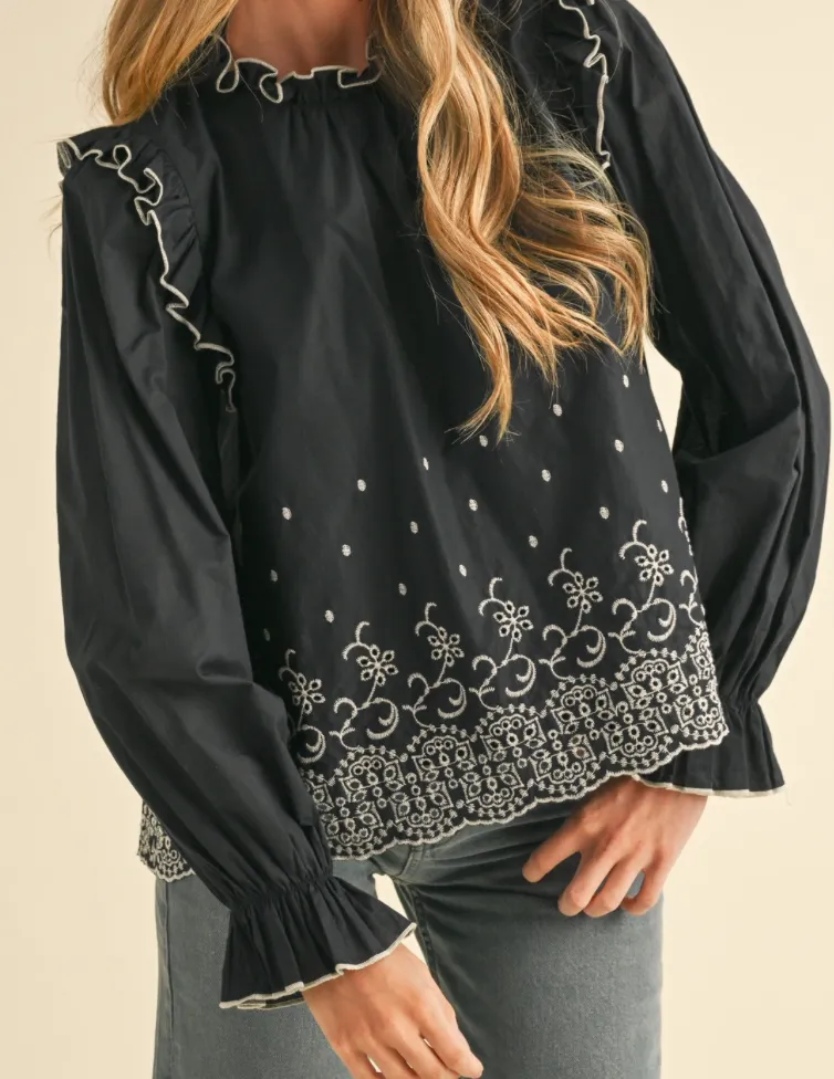 Ruffle Embroidered Top