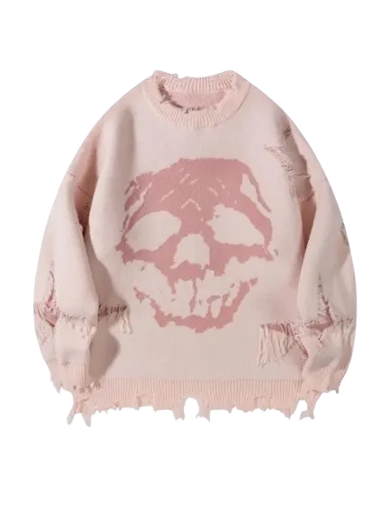 Men's Ripped Drop Shoulder Sweater, Loose Casual Street Soft Comfy Long Sleeve Round Neck Jumper for Fall