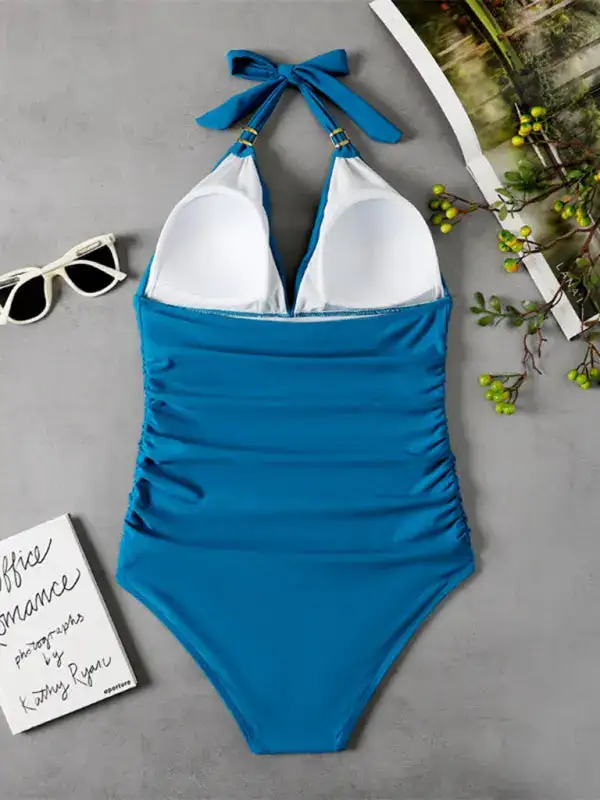Modest Halter Backless One Piece Swimsuit