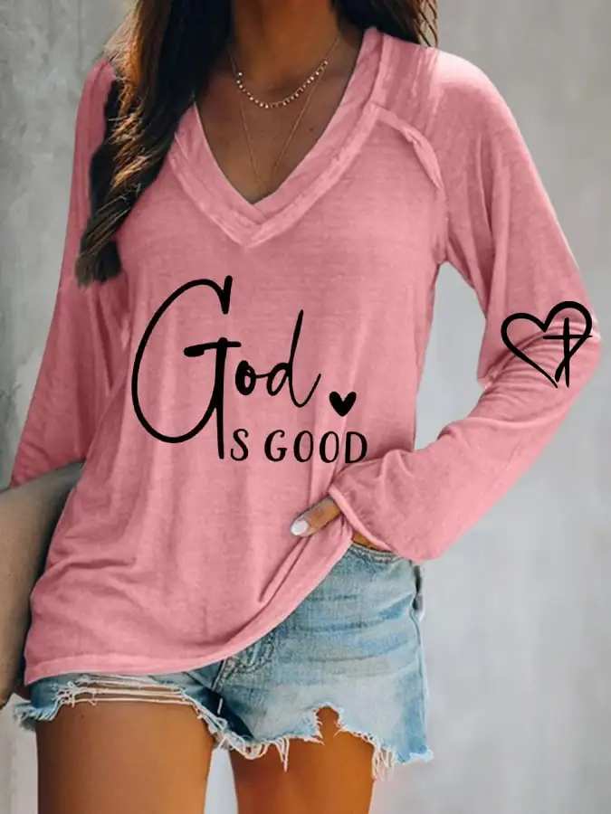 Women's God Is Good Print Casual T-Shirt