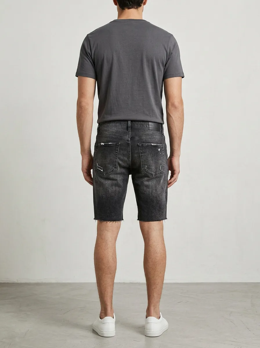 Men's Minimal Distressed Raw Hem Street Inspired Distressed Denim Shorts