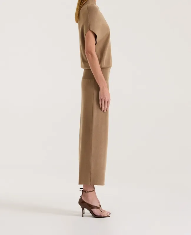 Taupe High Neck Knit Midi Dress