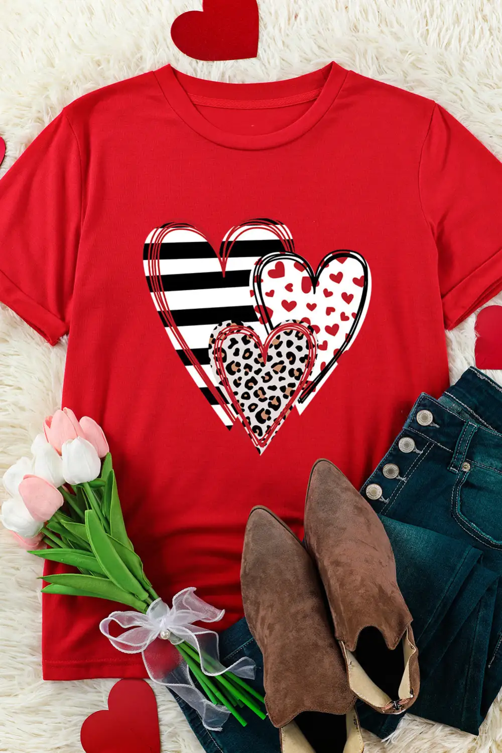 Red Leopard Striped Heart Shaped
