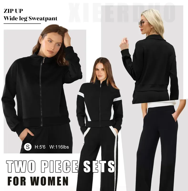 Lounge Sets for Women 2025 Sweatsuit 2 Piece Outfits Sweatshirt Wide Leg Sweatpant Tracksuit Matching Set