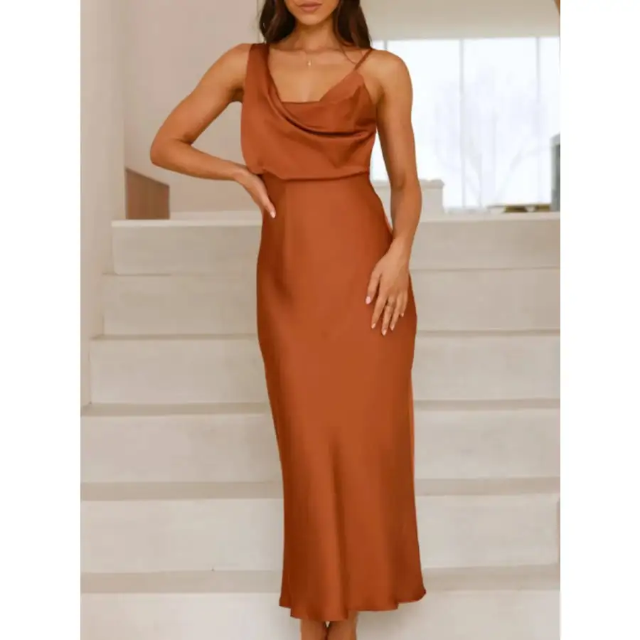 Satin Asymmetrical Midi Dress