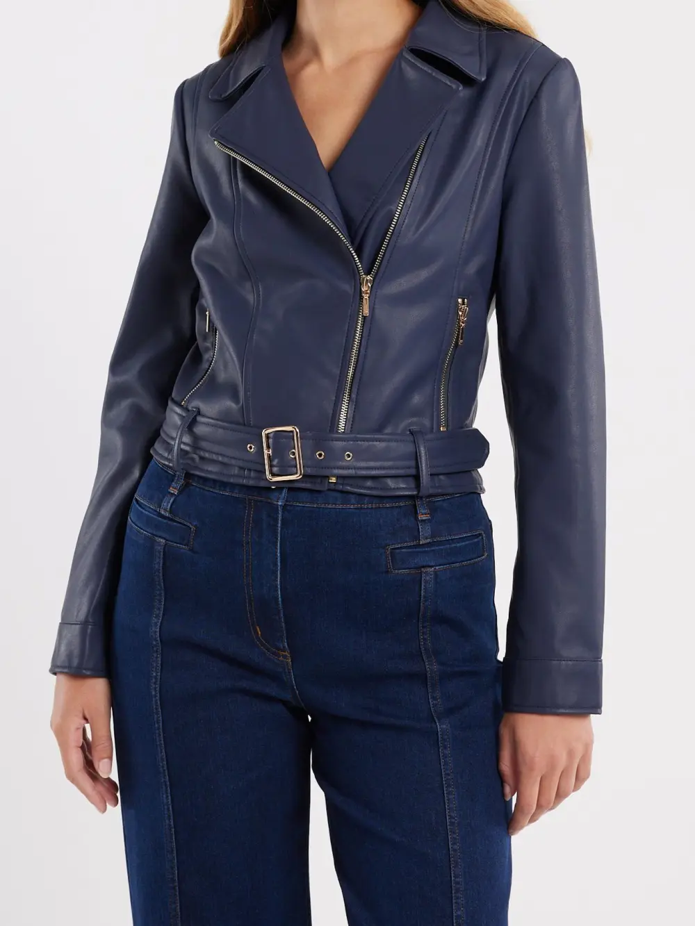 Leather Slim Fit Zippered Belted Jacket