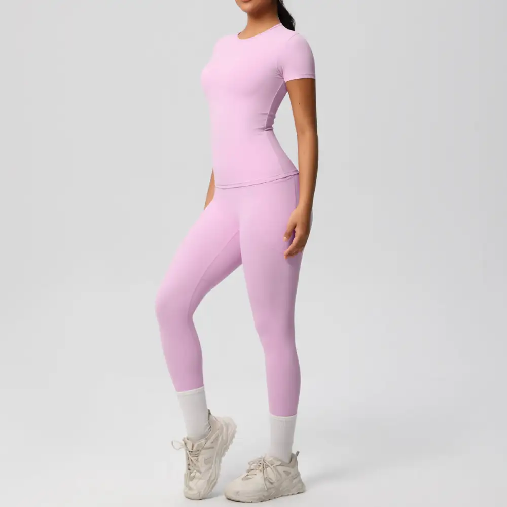 Short-Sleeve High-Waist Top, Leggings and Shorts Active Set