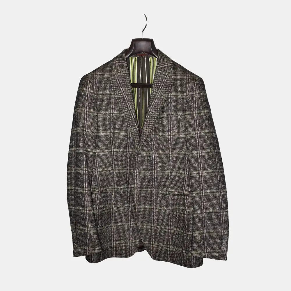 Structured Checkered Wool Blazer Jacket