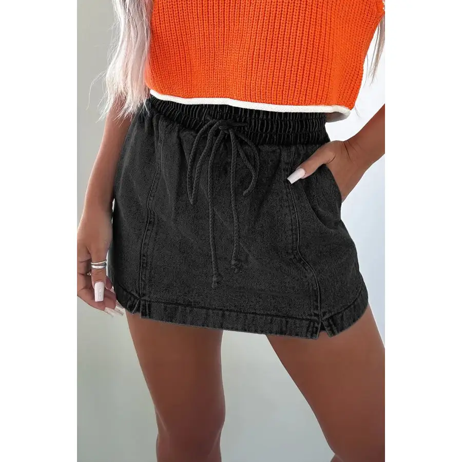 Drawstring High Waist Denim Shorts
