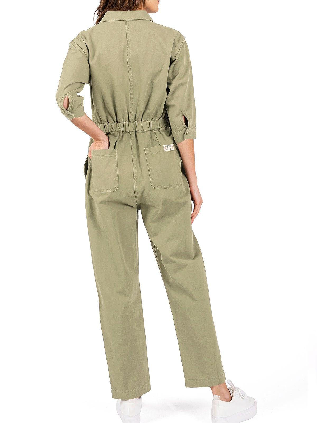 Olive Green Long - Sleeve Cargo Jumpsuit