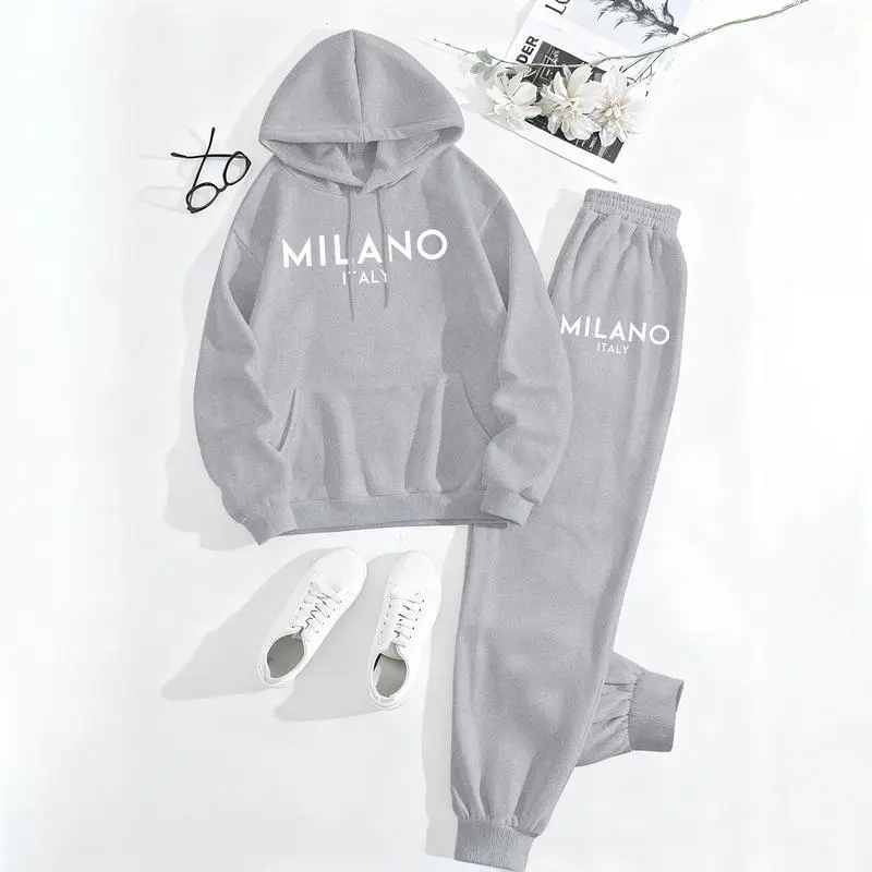 Women’s Milano City Print Hoodie & Track Pants Set – Trendy Fall/Winter Loungewear