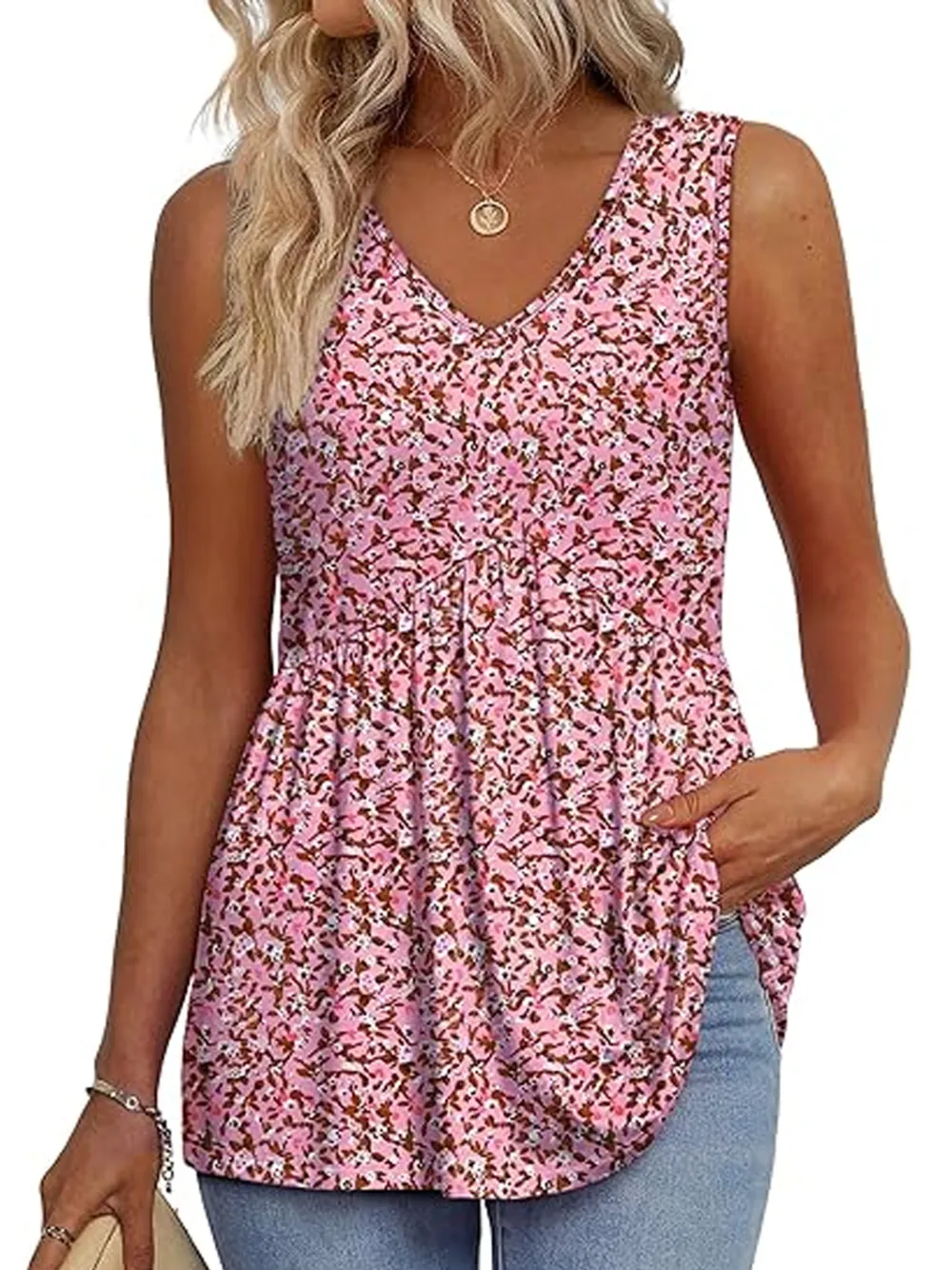 Womens Tank Tops 2025 Flowy Peplum Tops For Women Dressy Sleeveless V Neck Babydoll Tank Tops