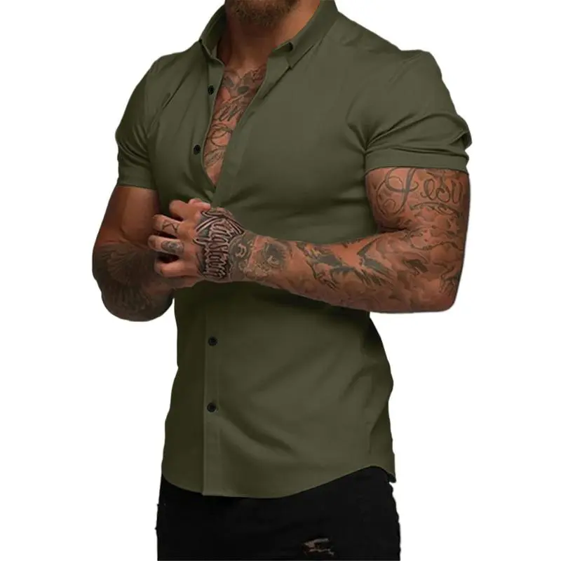 Men's Muscle Fit Dress Shirts Casual Button Down Shirt Short Sleeve Wrinkle-Free Shirts