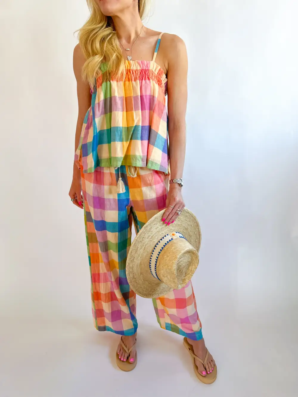 Printed Plaid Pants