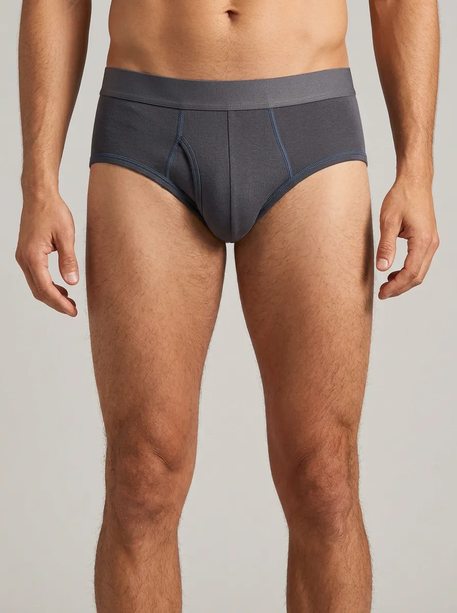 Men's Solid Charcoal Cotton Printed Briefs