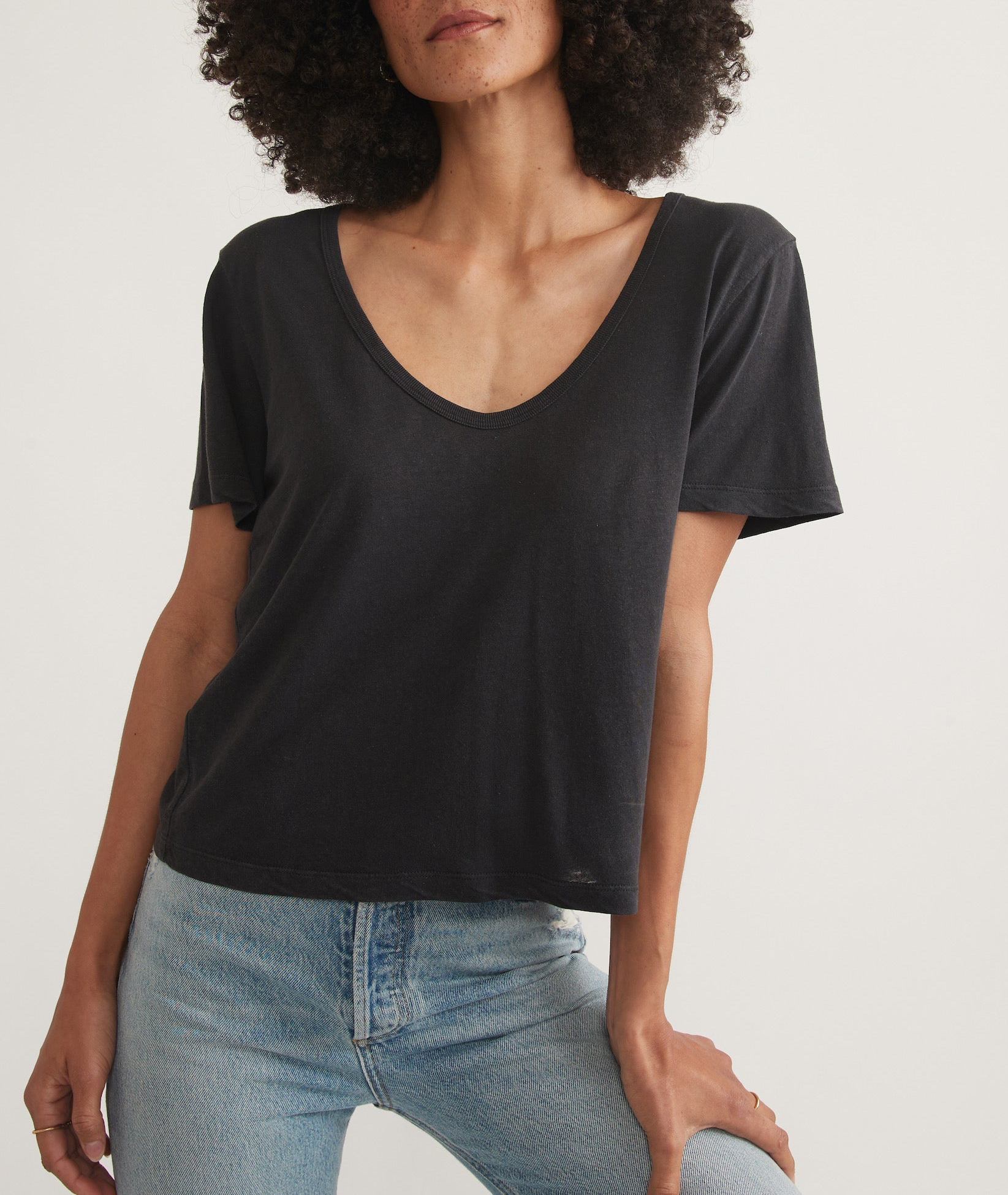 Black V-Neck Basic Tee
