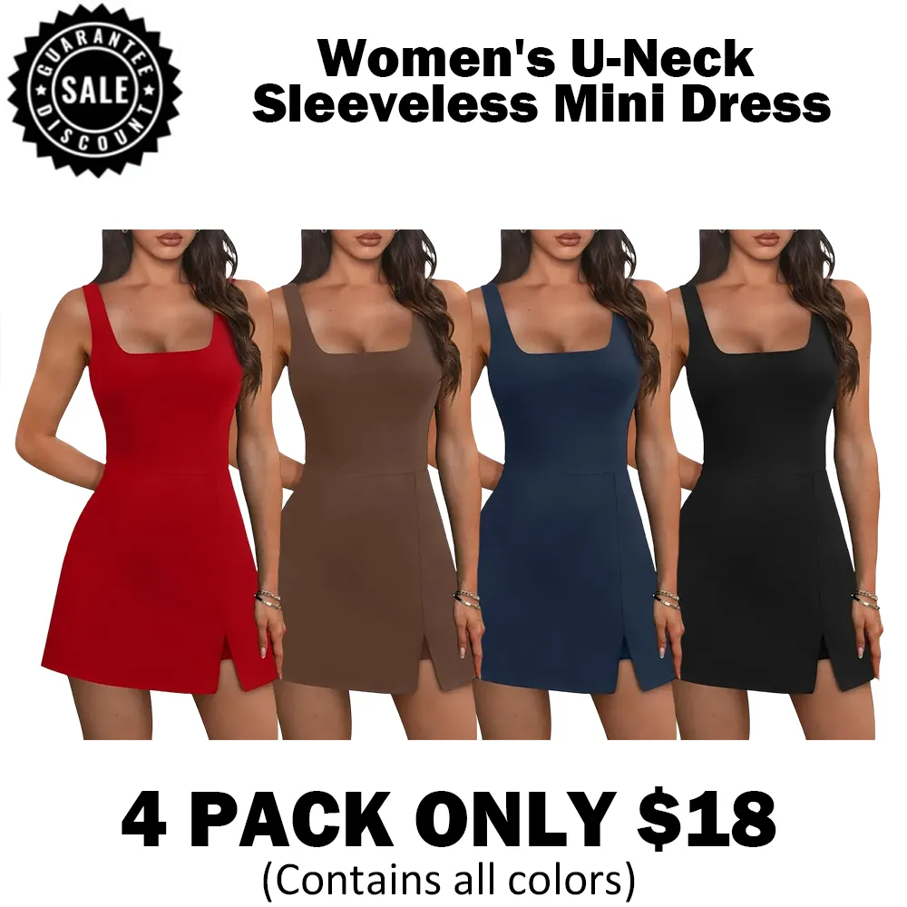 🎉Hot Sale🔥-Women's U-Neck Sleeveless Mini Dress🔥8-Pack - All Colors Included