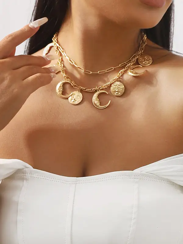 Chain Double Layer Layered Geometric Necklace