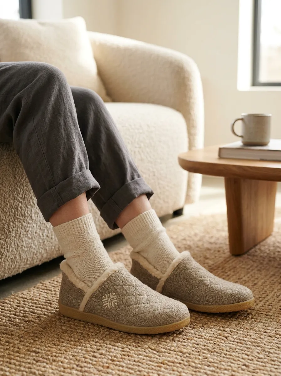 Women's Minimalist Nordic Pattern Quilted Printed Wool Slippers