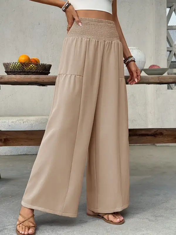 Smocked Waist Wide Leg Pants