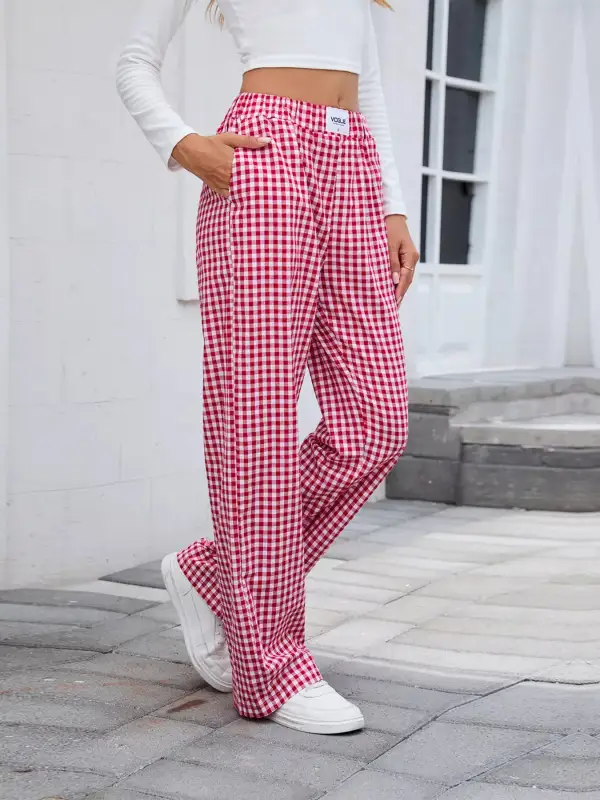 Relaxed Plaid Wide Leg Pants
