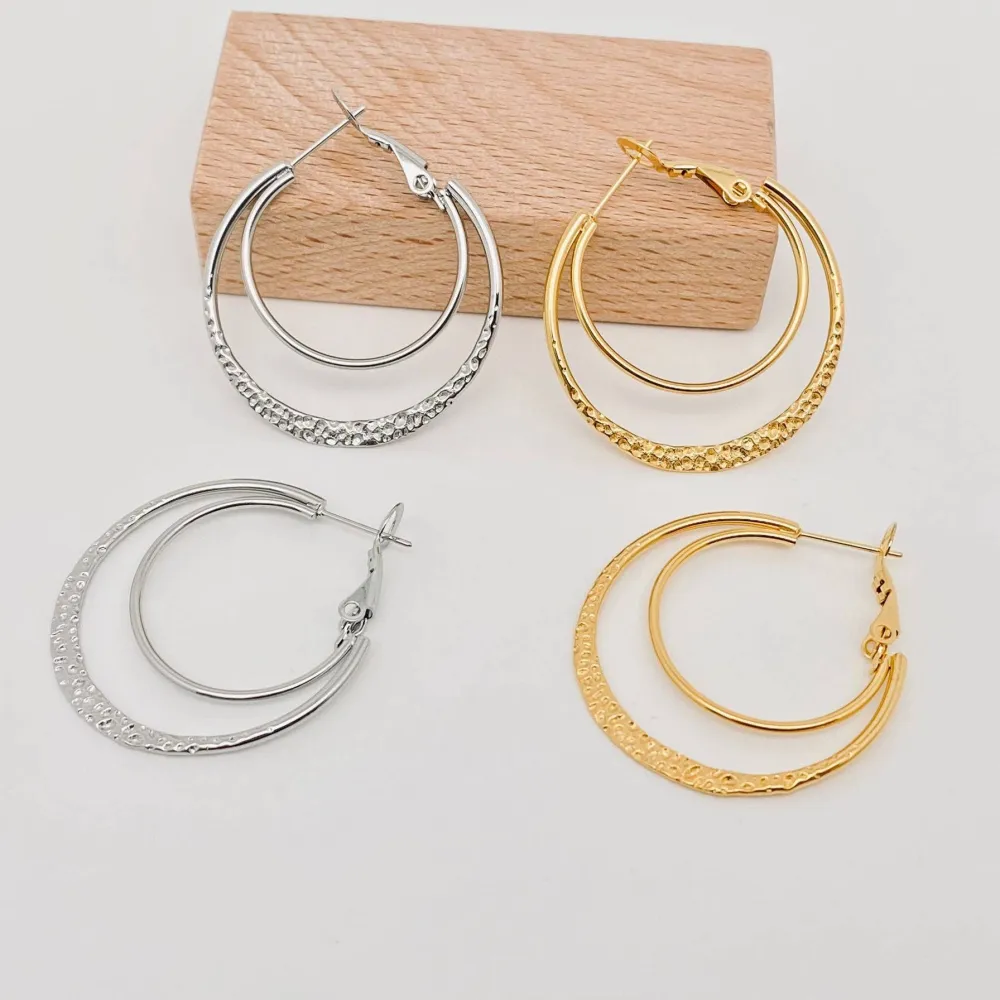 Stainless Steel Double Loop Design Plated Hoop Earrings