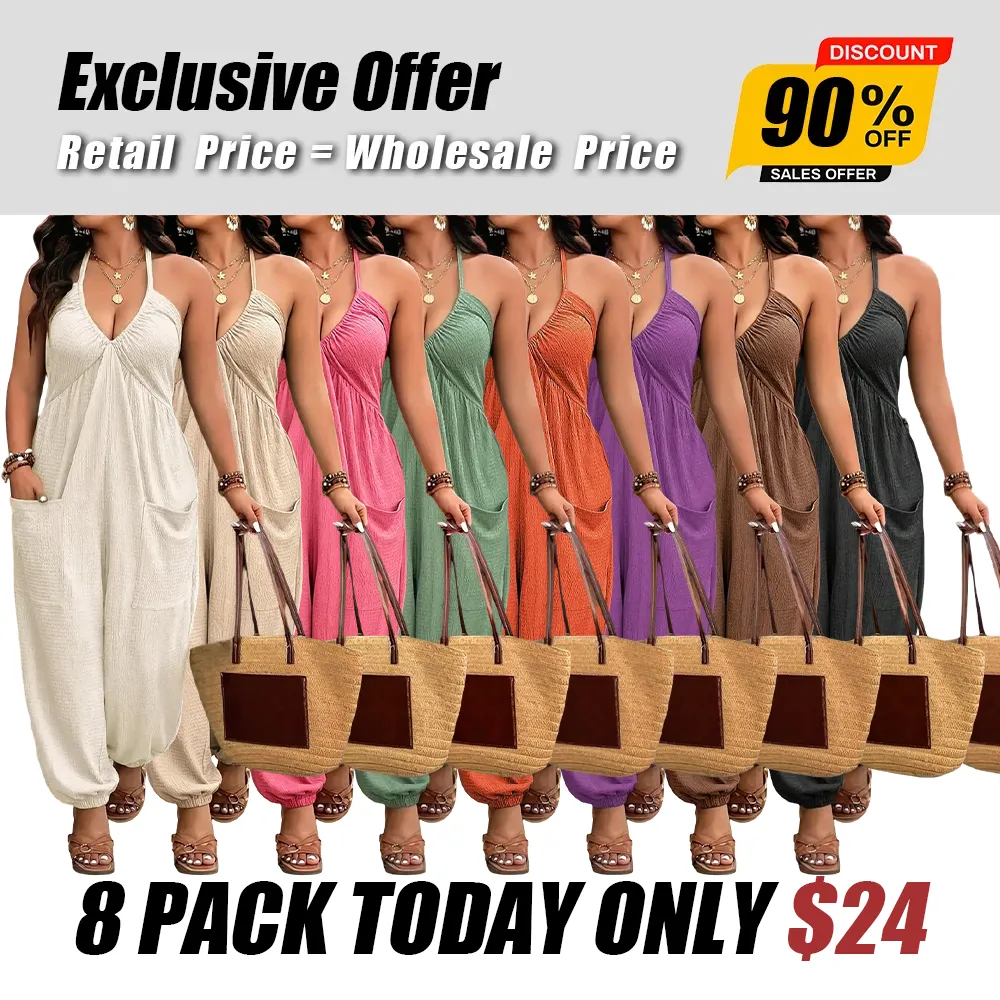[Plus Size] Solid-Color Jumpsuit with Pockets