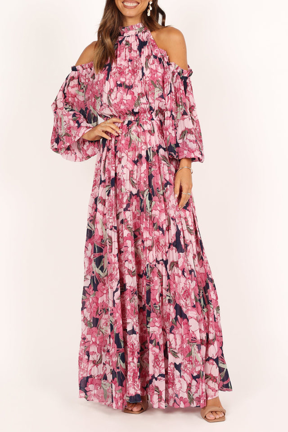 OFF-THE-SHOULDER TRUMPET SLEEVE DRESS