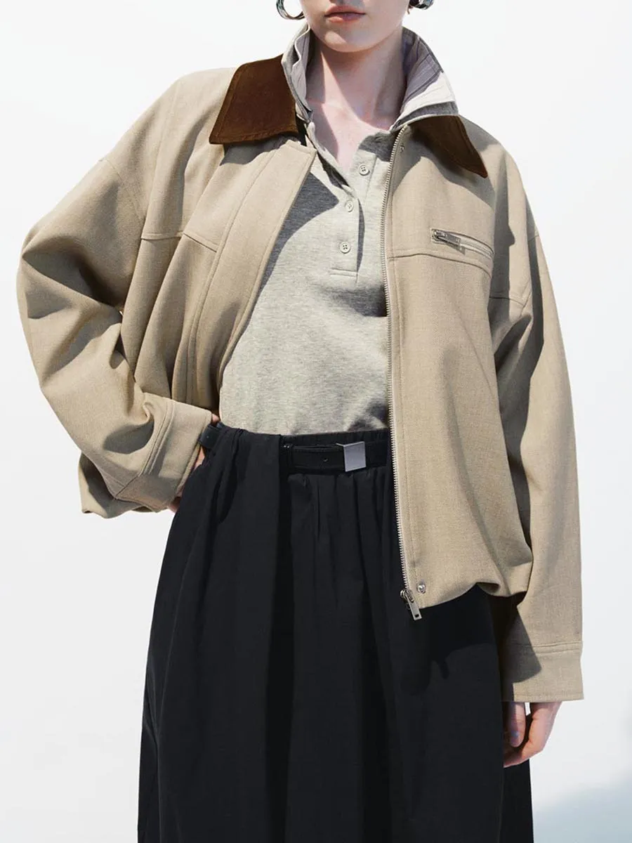 Ladies' Light Khaki Lapel Casual Style Jacket