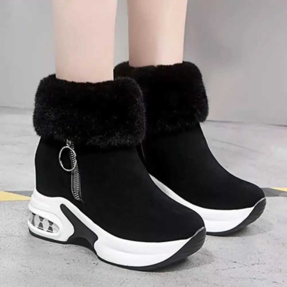 Fuzzy Side Zipper Platform Ankle Boots