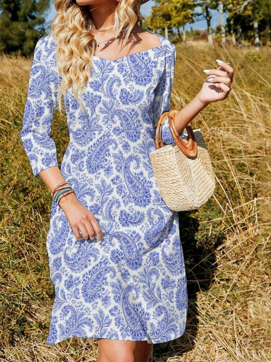 Long Sleeve Print Midi Dress