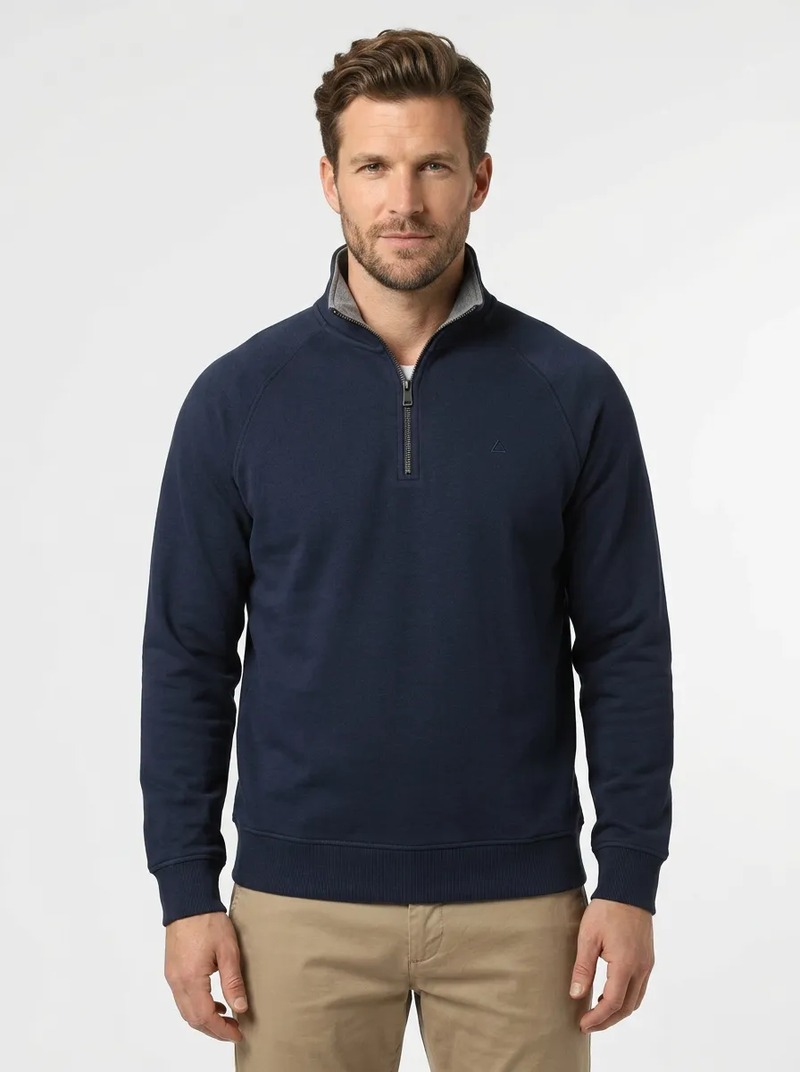Men's Essential Minimalist Textured Raglan Embroidered Emblem Stand-Collar Quarter-Zip Sweatshirt