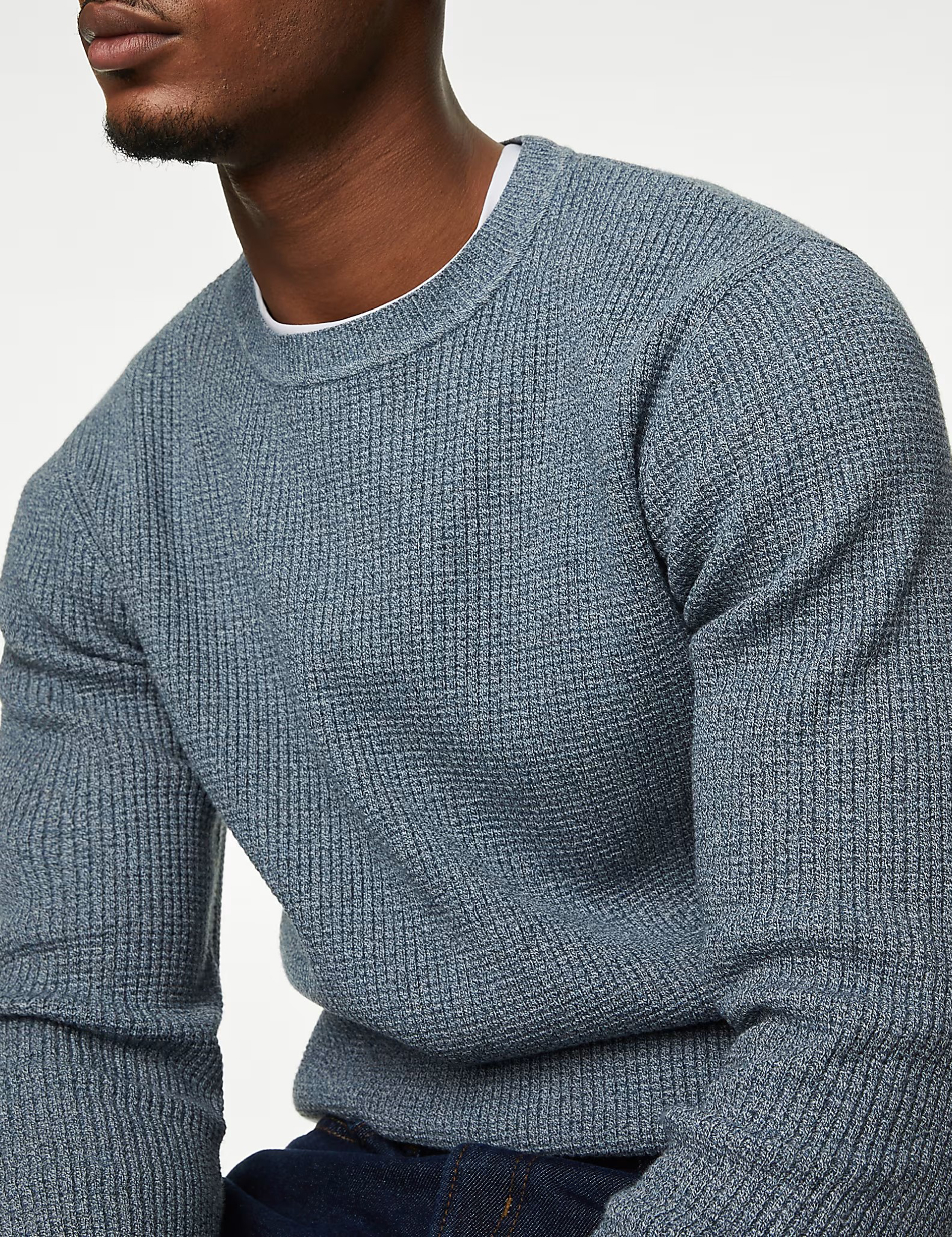 Men's Grey Textured Crew Jumper