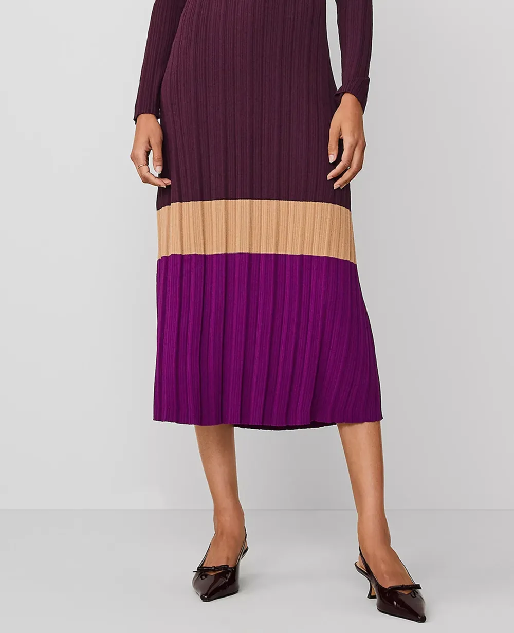 Colorblock Ribbed Mock Neck Sweater Dress
