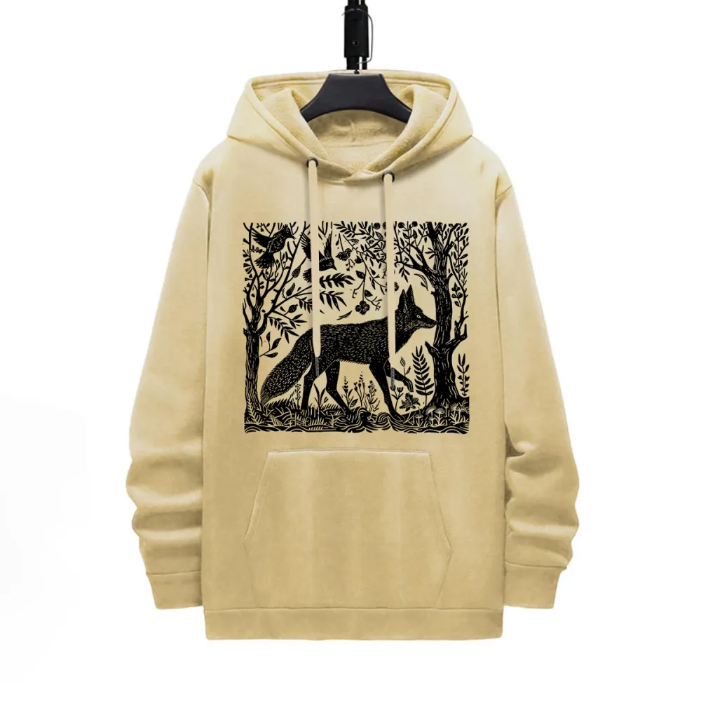 Fox In The Forest Pattern Printed Hoodie