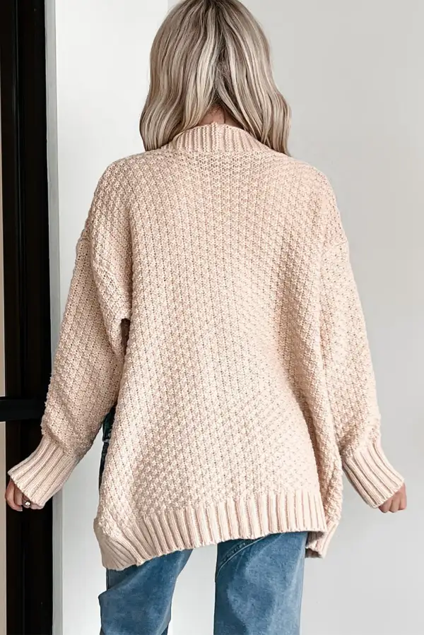 Open Front Knit Denim Pocket Patchwork Cardigan