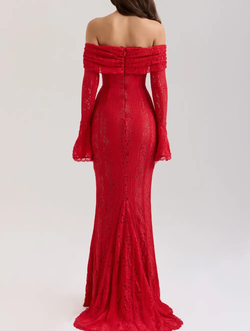 Lace Off Shoulder Bell Sleeve Evening Dress