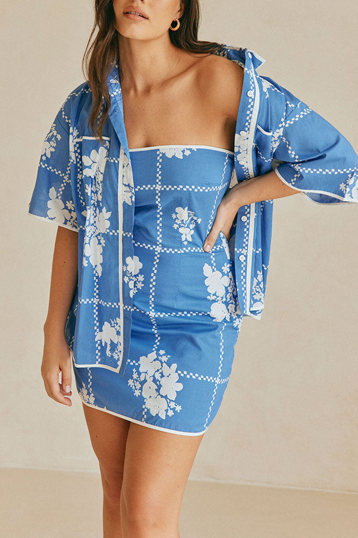 Short Sleeve Floral Print Oversized Shirt