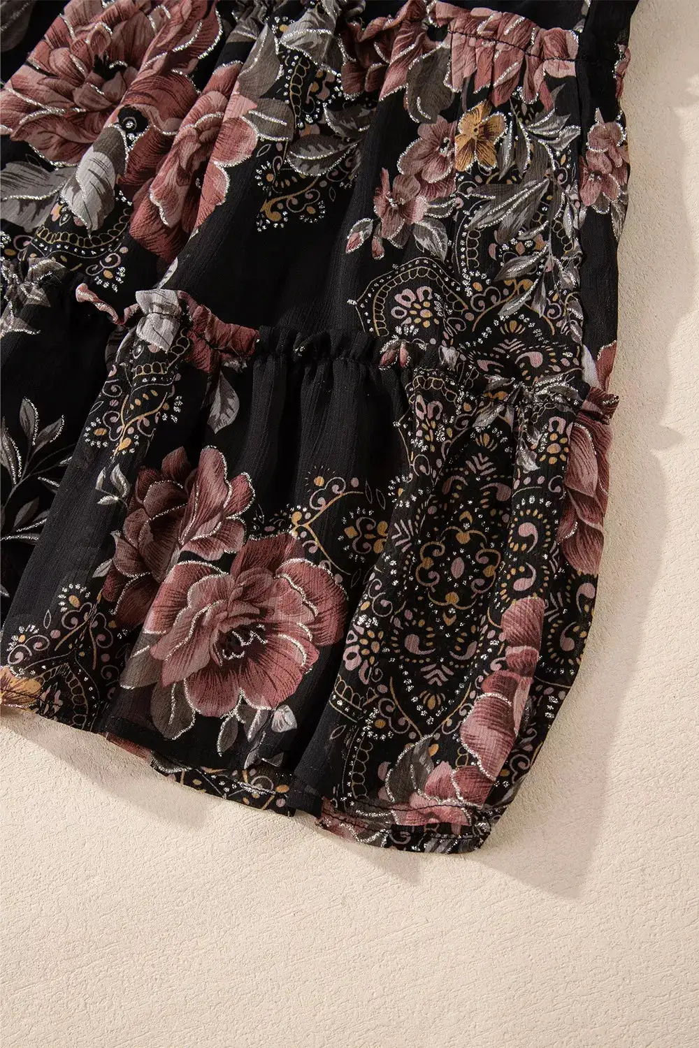 Textured Detail Floral Printed Mini Dress
