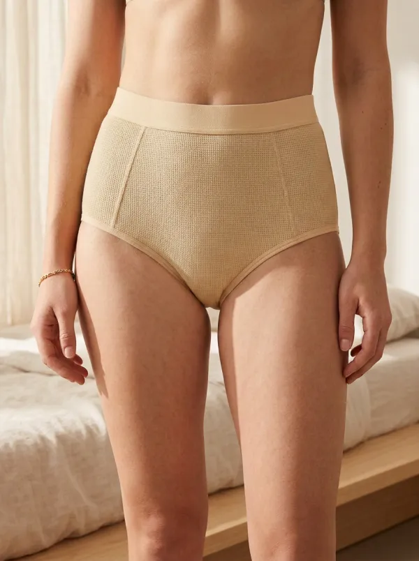 Women's Cozy Home Waffle Knit Sage Green High Waisted Panties