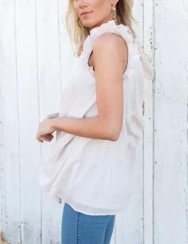 Frilled Collar Sleeveless Knotted Tiered Flowy Tank Top