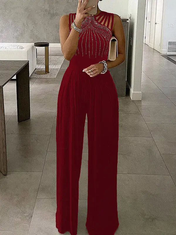 Mouwloze Jumpsuits Met Holle Strass Steentjes En Wijde
