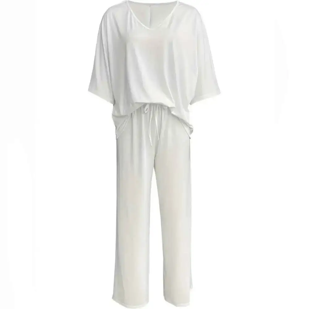Lounge Set Flowy V-neck Top & Wide-leg Pants For All Party