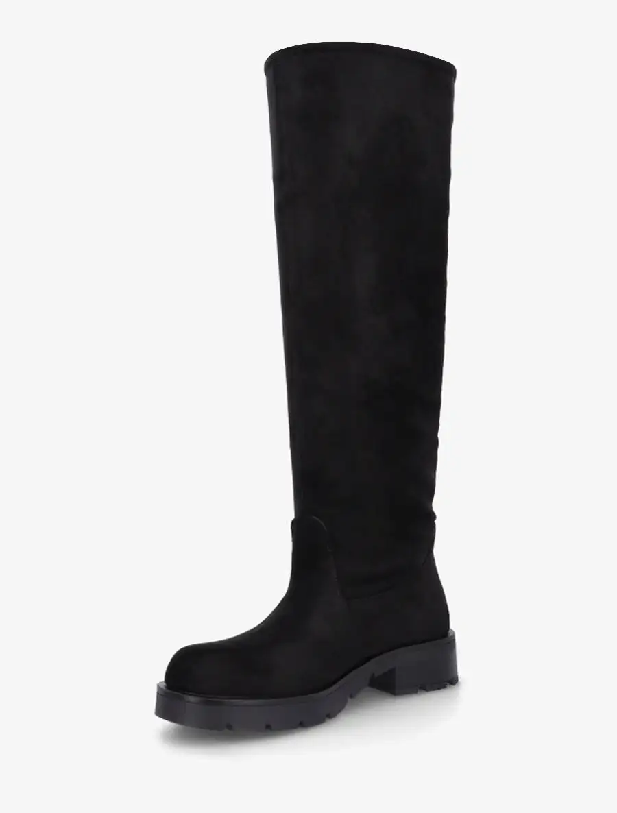 Classic Modern Block Heel Faux Suede Knee High Boots