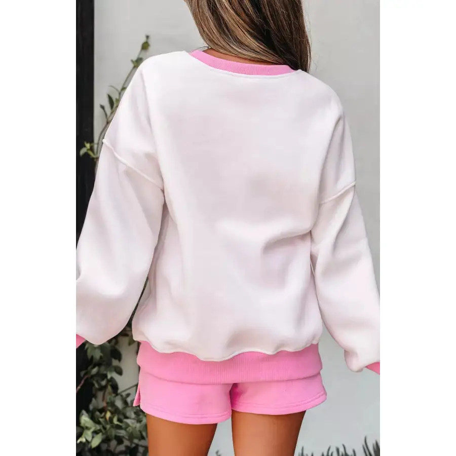 Block Sweatshirt and Elastic Waist Shorts Set
