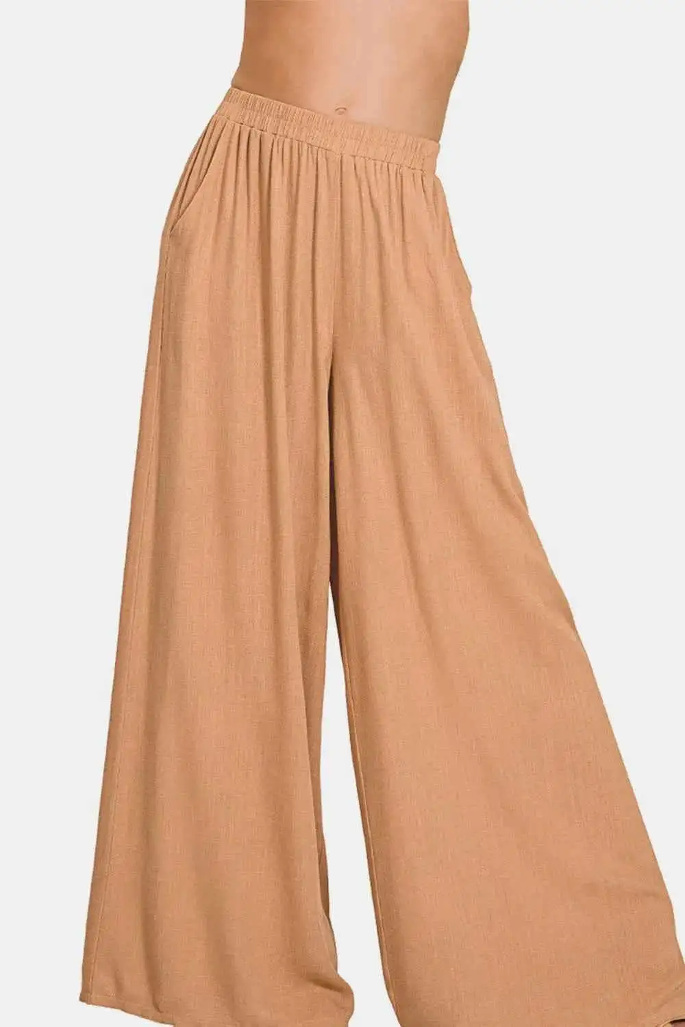 Boho Pleated Linen Blend Wide Leg Pants