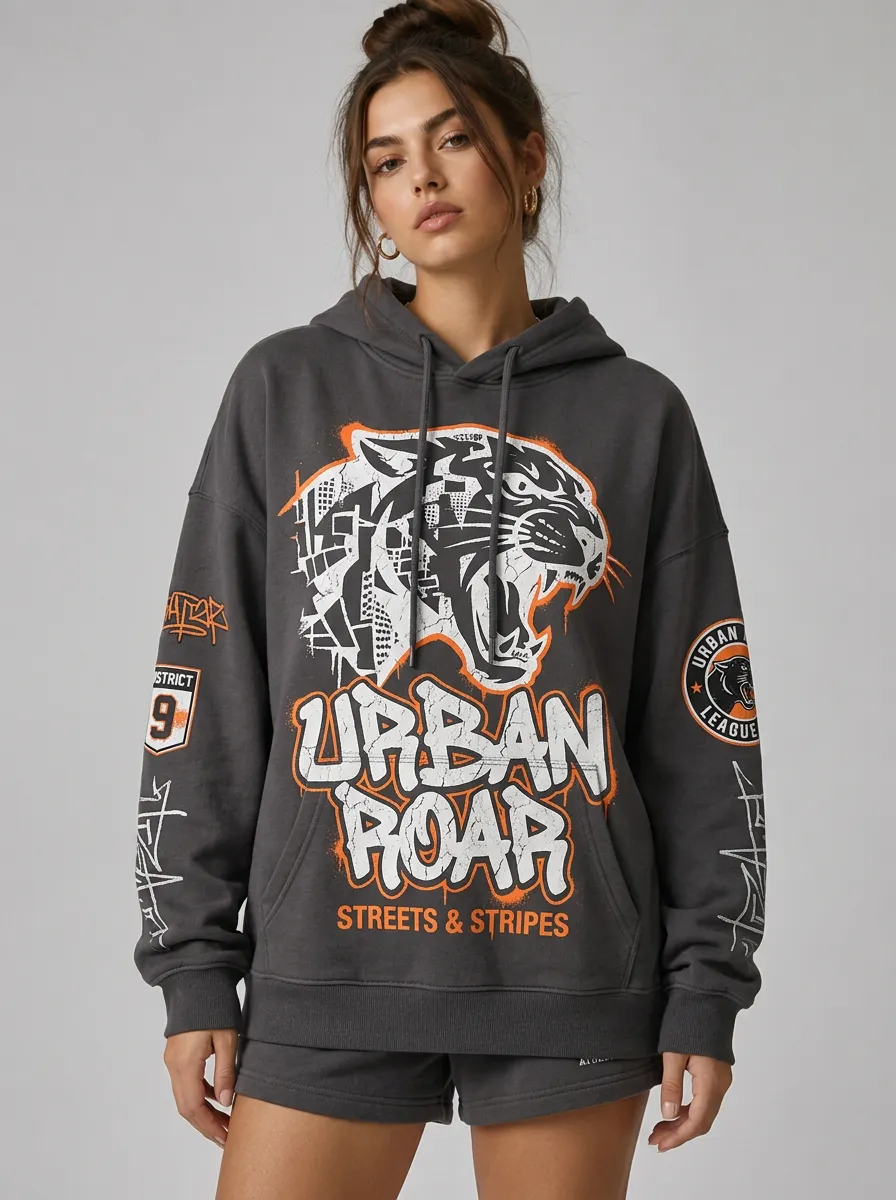 Women's Urban Roar Panther Graffiti Printed Hoodie